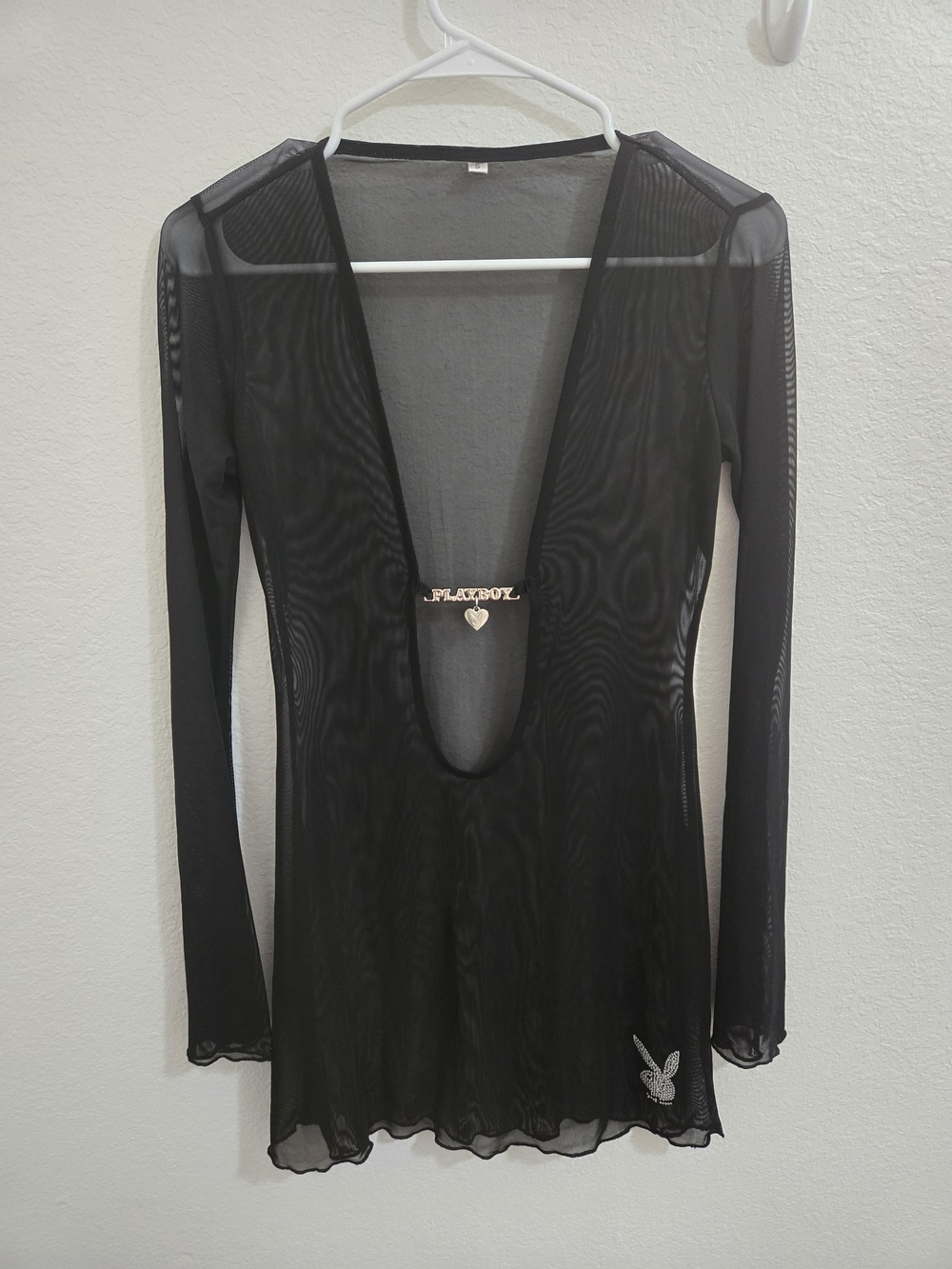Playboy | Black Sheer Deep-V Long Sleeve Mesh Swim Cover